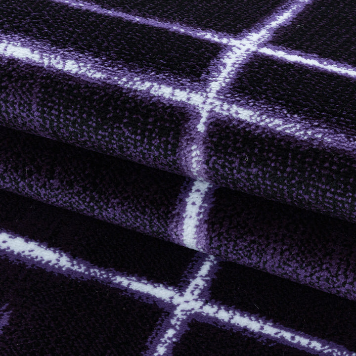 Teppich Läufer Set Schlafzimmer Kurzflor Weich Bettumrandung Gitter Design Lila