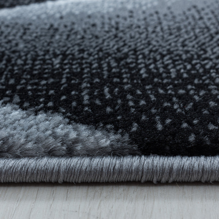 Teppich Läufer Set Schlafzimmer Kurzflor Weich Bettumrandung 3-D Motiv Schwarz