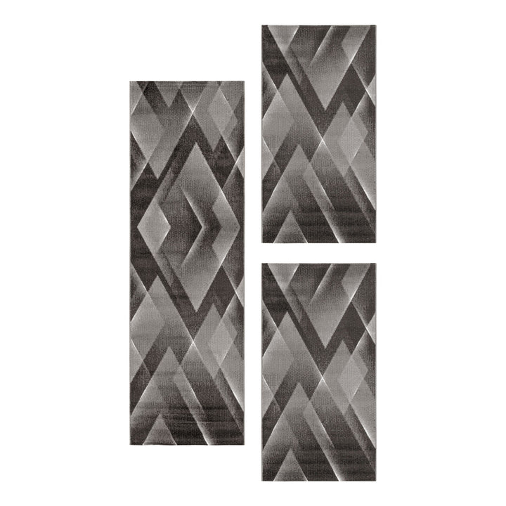 Teppich Läufer Set Schlafzimmer Kurzflor Weich Bettumrandung 3-D Motiv Braun