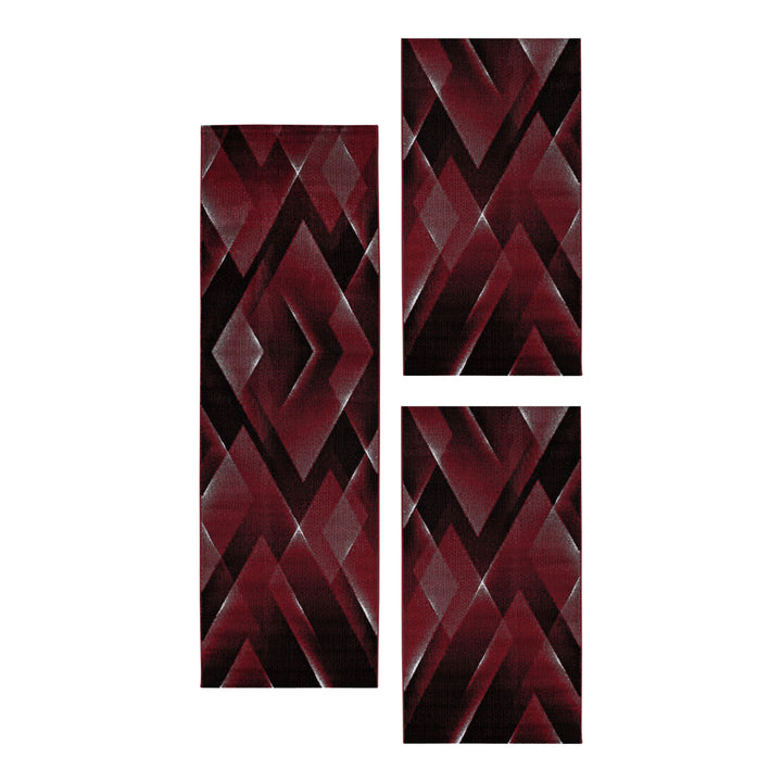 Teppich Läufer Set Schlafzimmer Kurzflor Weich Bettumrandung 3-D Motiv Rot