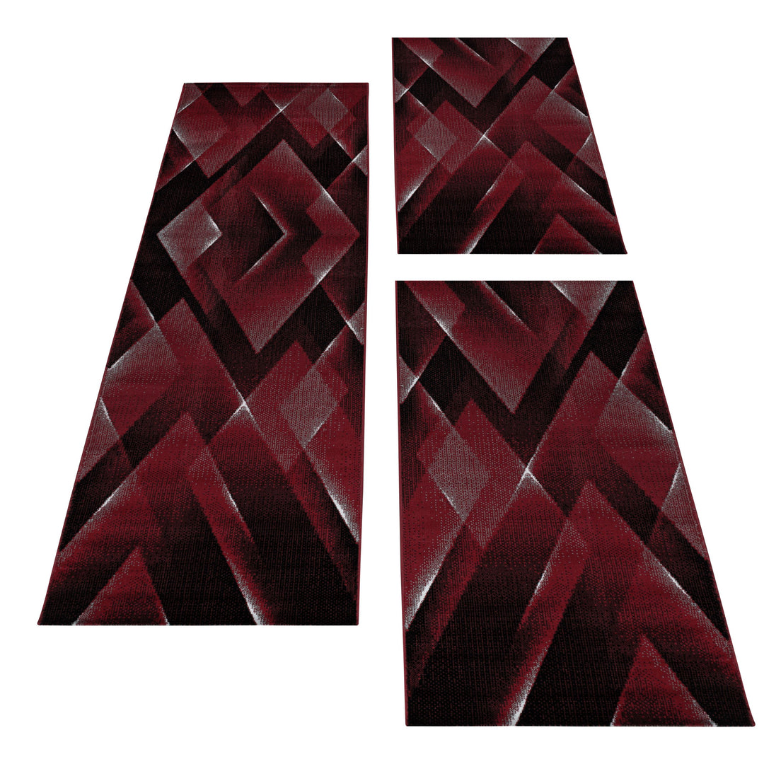 Teppich Läufer Set Schlafzimmer Kurzflor Weich Bettumrandung 3-D Motiv Rot