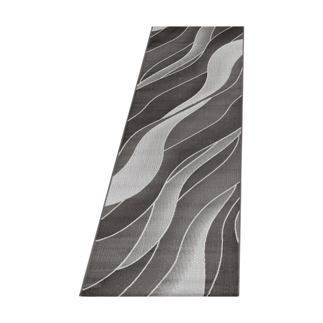 Teppich Läufer Set Schlafzimmer Kurzflor Weich Bettumrandung Wellen Motiv Braun