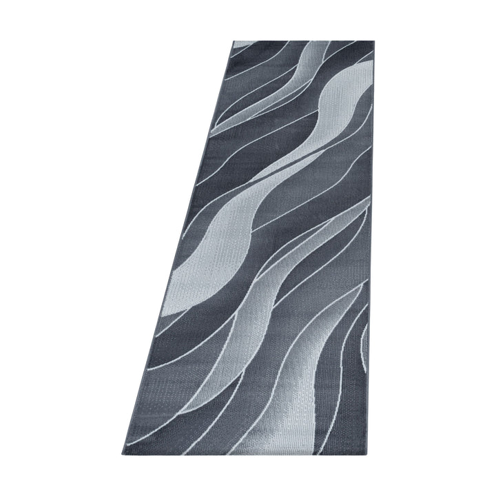 Teppich Läufer Set Schlafzimmer Kurzflor Weich Bettumrandung Wellen Motiv Grau