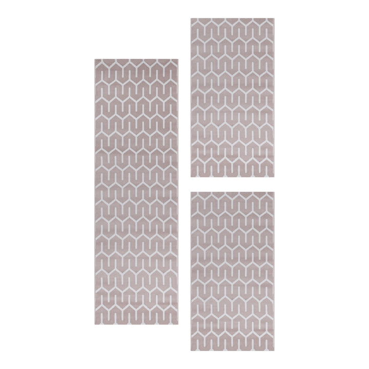 Teppich Läufer Set Schlafzimmer Kurzflor Weich Bettumrandung Skandi Stil Pink