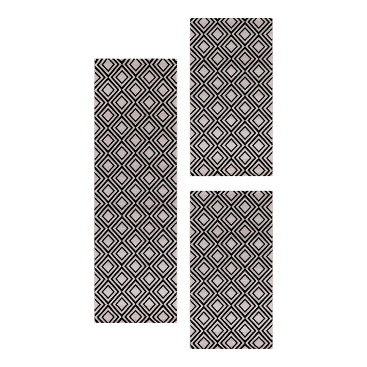 Teppich Läufer Set Schlafzimmer Kurzflor Weich Bettumrandung Skandi Design Pink