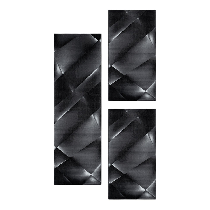 Teppich Läufer Set Schlafzimmer Kurzflor Weich Bettumrandung Schwarz Grau Design