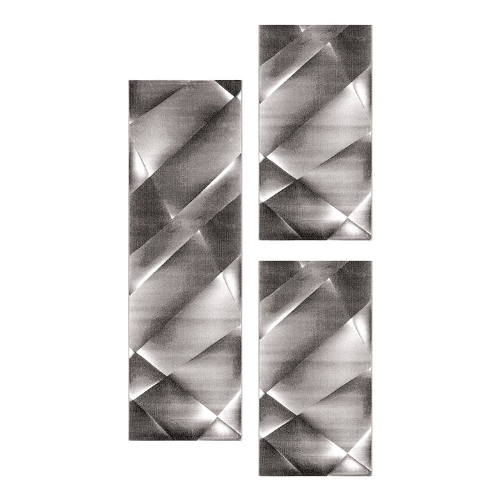 Teppich Läufer Set Schlafzimmer Kurzflor Bettumrandung Design Abstrakt Braun