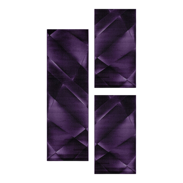 Teppich Läufer Set Schlafzimmer Kurzflor Bettumrandung Design Abstrakt Lila