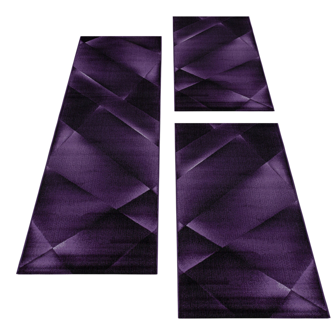 Teppich Läufer Set Schlafzimmer Kurzflor Bettumrandung Design Abstrakt Lila