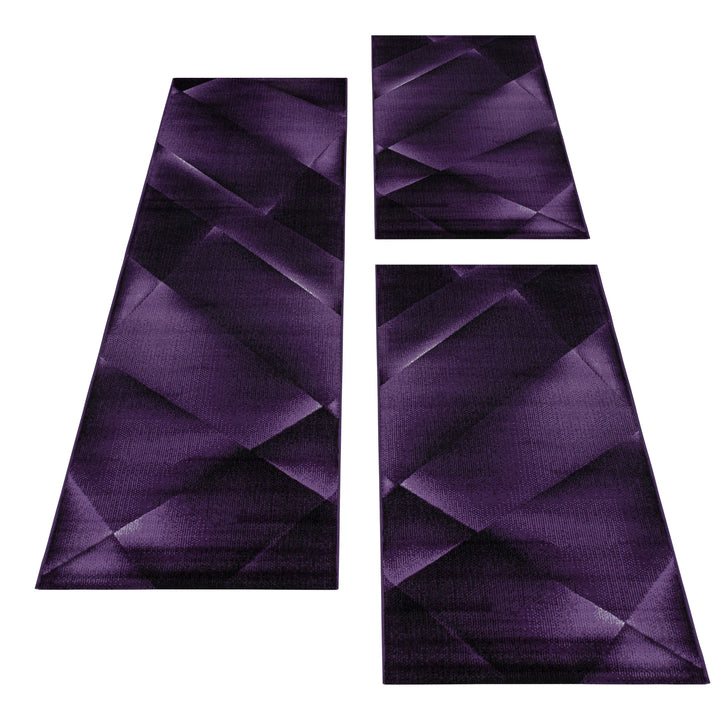 Teppich Läufer Set Schlafzimmer Kurzflor Bettumrandung Design Abstrakt Lila