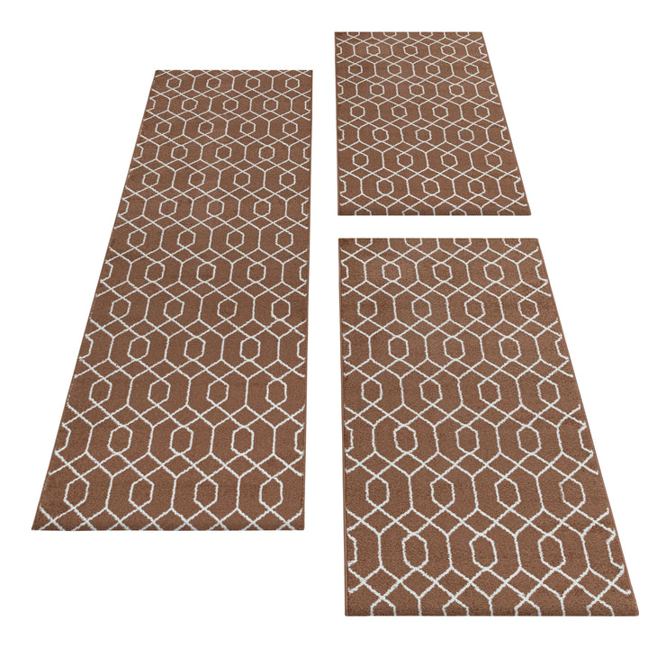 Teppich Läufer Set POWER Schlafzimmer Kurzflor Bettumrandung 3 Teile