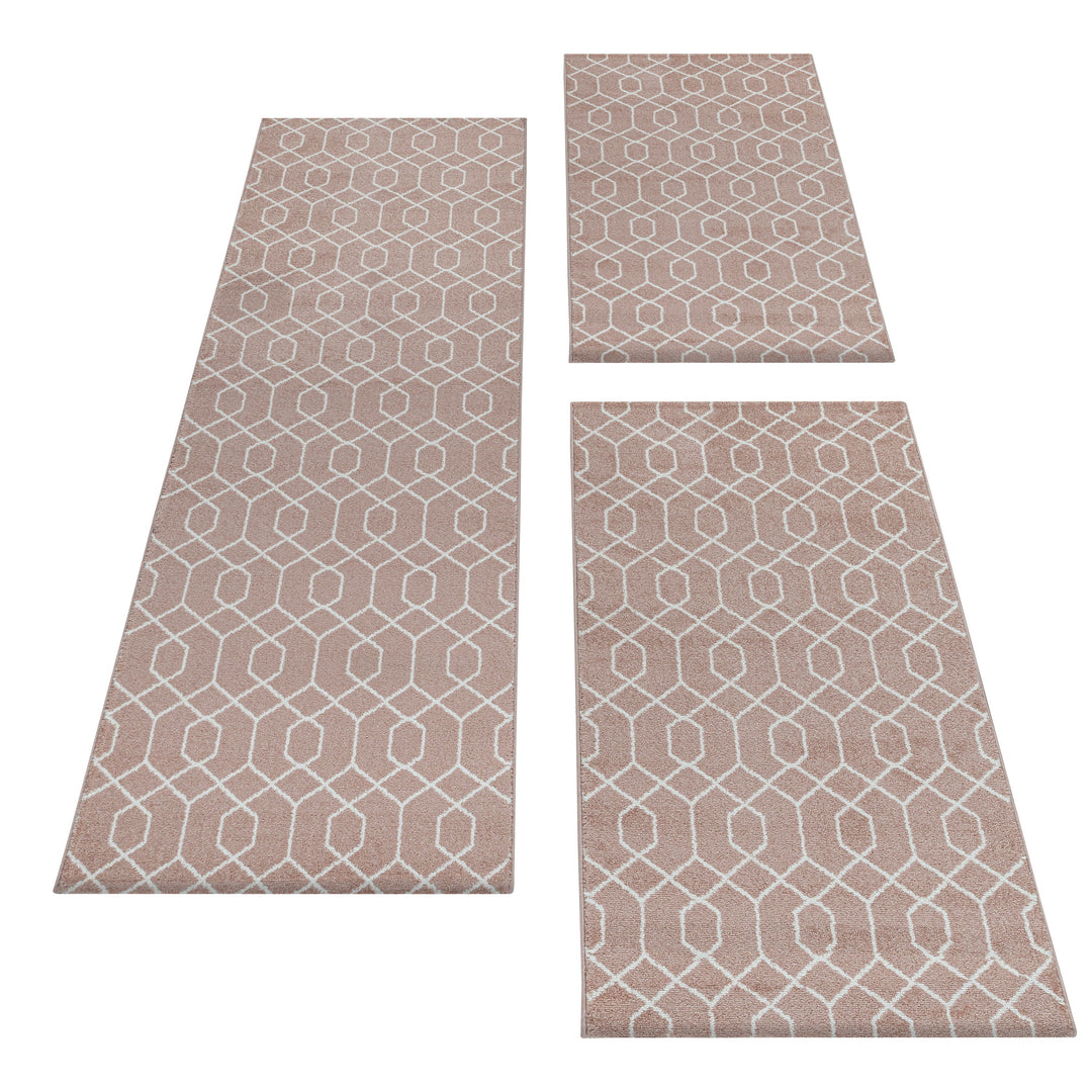 Teppich Läufer Set POWER Schlafzimmer Kurzflor Bettumrandung 3 Teile