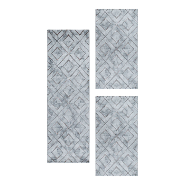 Teppich Läufer Set OXIA Schlafzimmer Kurzflor Bettumrandung 3 Teile