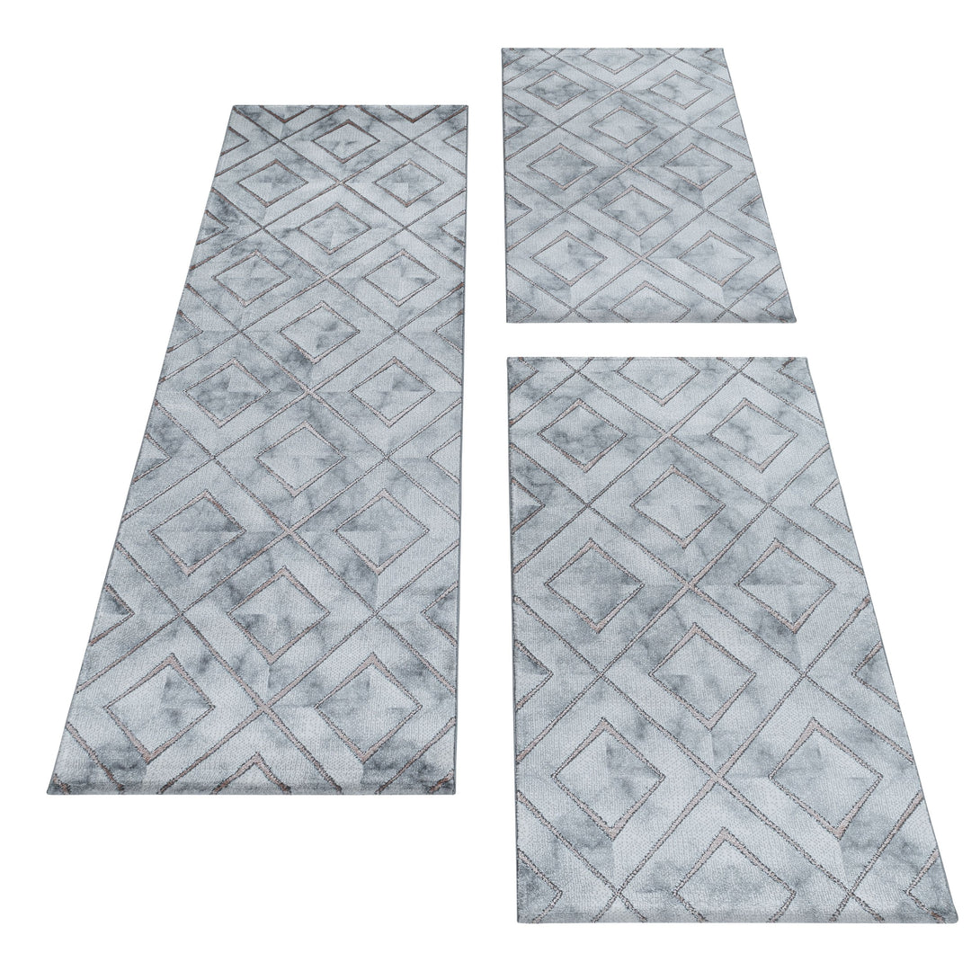 Teppich Läufer Set OXIA Schlafzimmer Kurzflor Bettumrandung 3 Teile