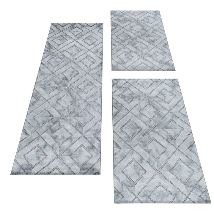 Teppich Läufer Set OXIA Schlafzimmer Kurzflor Bettumrandung 3 Teile