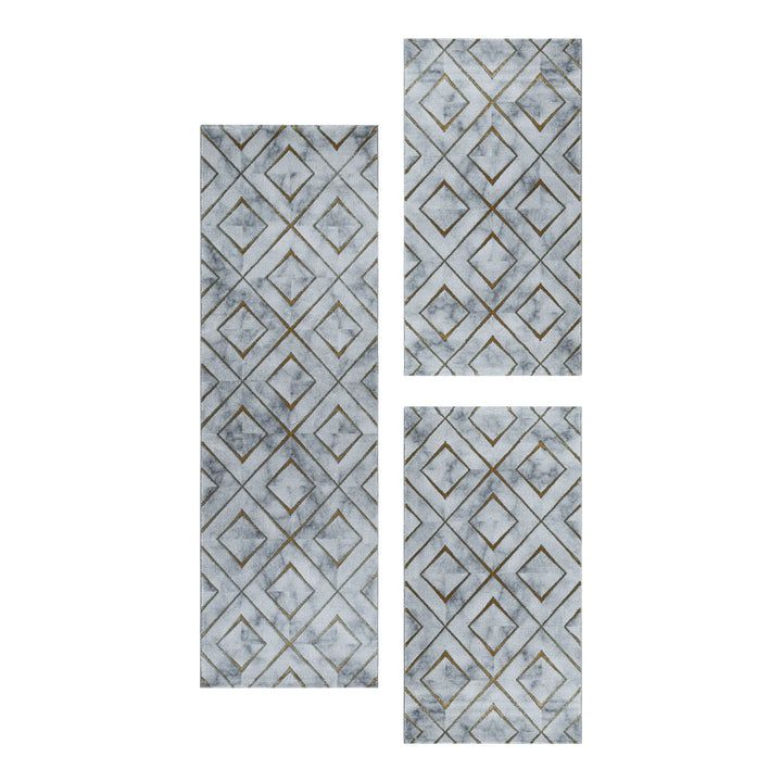 Teppich Läufer Set OXIA Schlafzimmer Kurzflor Bettumrandung 3 Teile