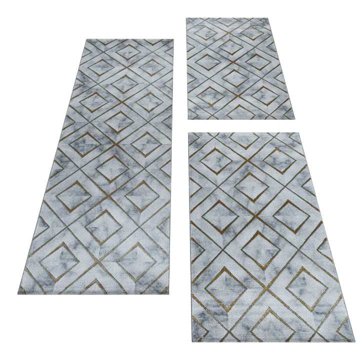 Teppich Läufer Set OXIA Schlafzimmer Kurzflor Bettumrandung 3 Teile