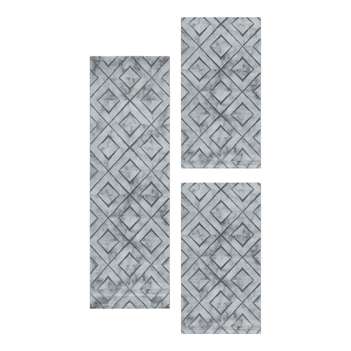 Teppich Läufer Set OXIA Schlafzimmer Kurzflor Bettumrandung 3 Teile