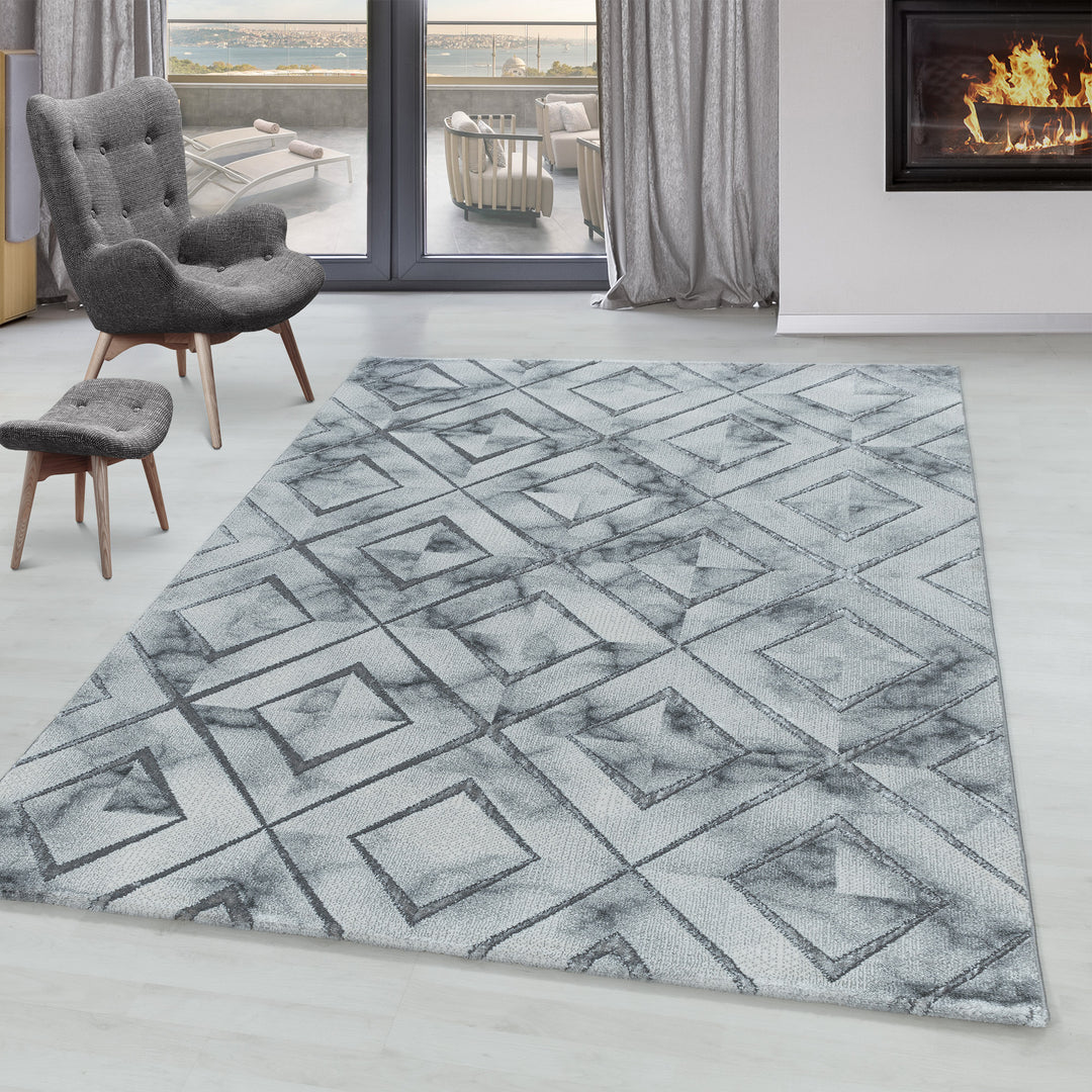 Short Pile Carpet OXIA Living Room Design Carpet Marbled Rhombus