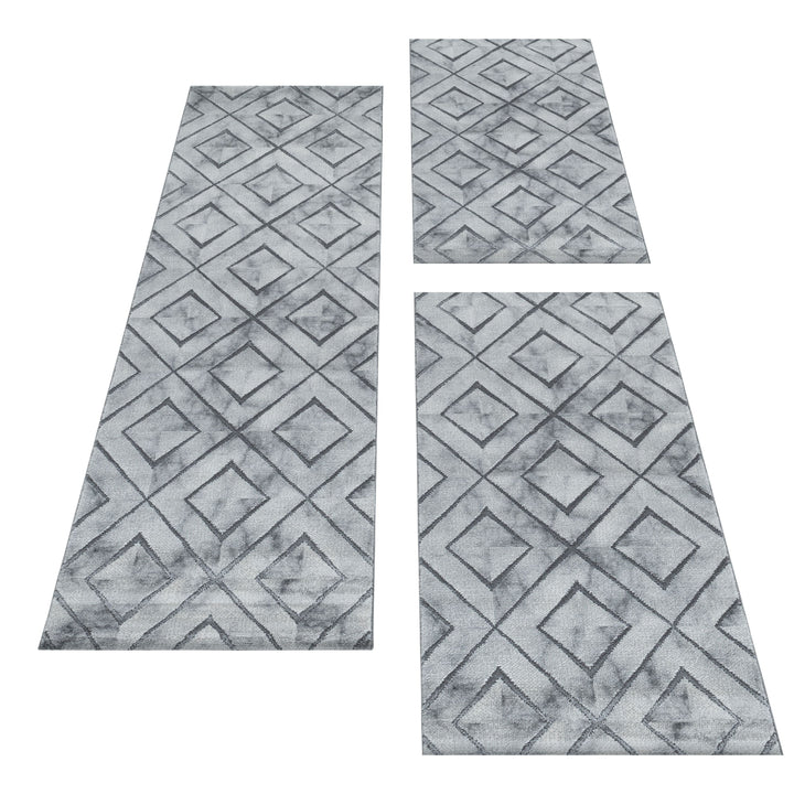 Teppich Läufer Set OXIA Schlafzimmer Kurzflor Bettumrandung 3 Teile