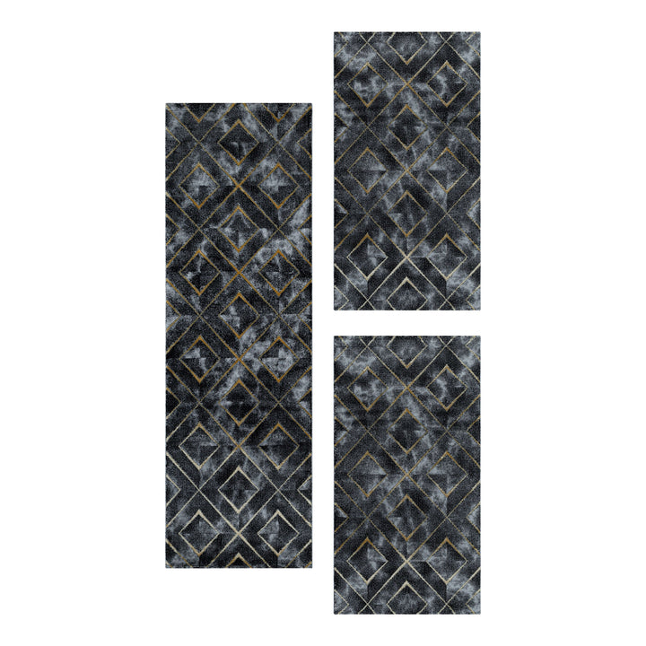 Teppich Läufer Set OXIA Schlafzimmer Kurzflor Bettumrandung 3 Teile