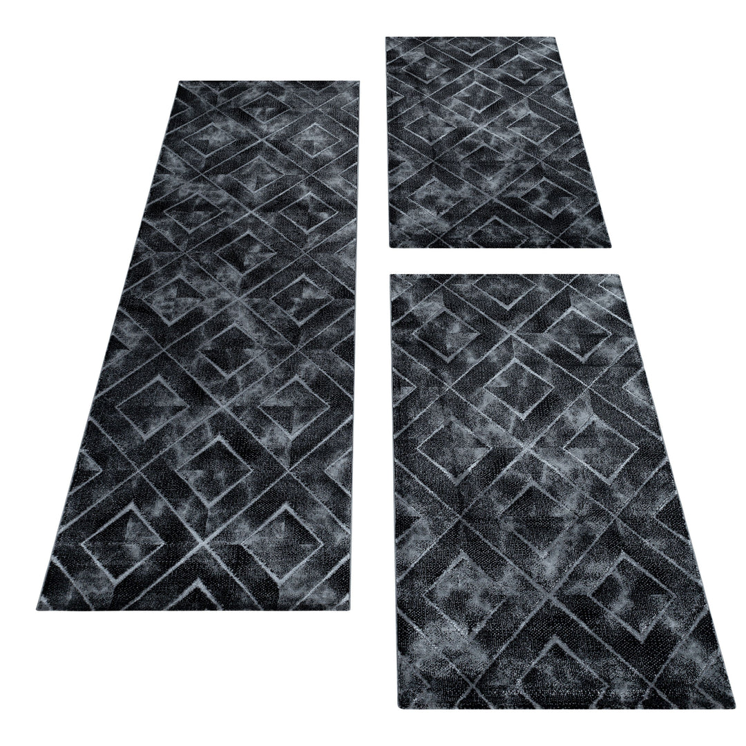 Teppich Läufer Set OXIA Schlafzimmer Kurzflor Bettumrandung 3 Teile