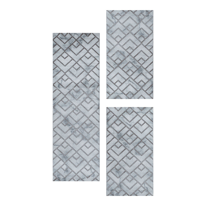 Teppich Läufer Set OXIA Schlafzimmer Kurzflor Bettumrandung 3 Teile