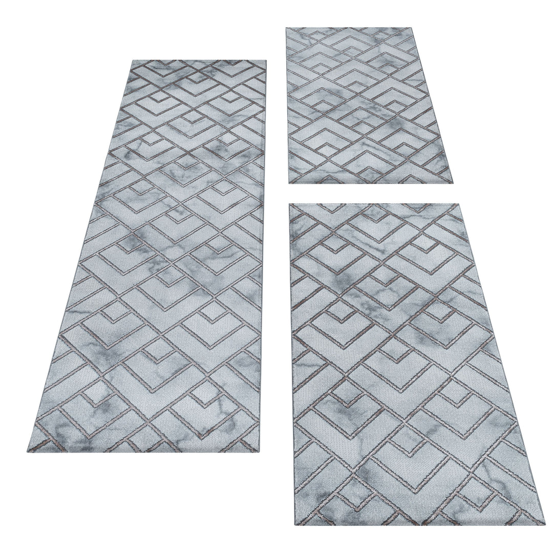 Teppich Läufer Set OXIA Schlafzimmer Kurzflor Bettumrandung 3 Teile