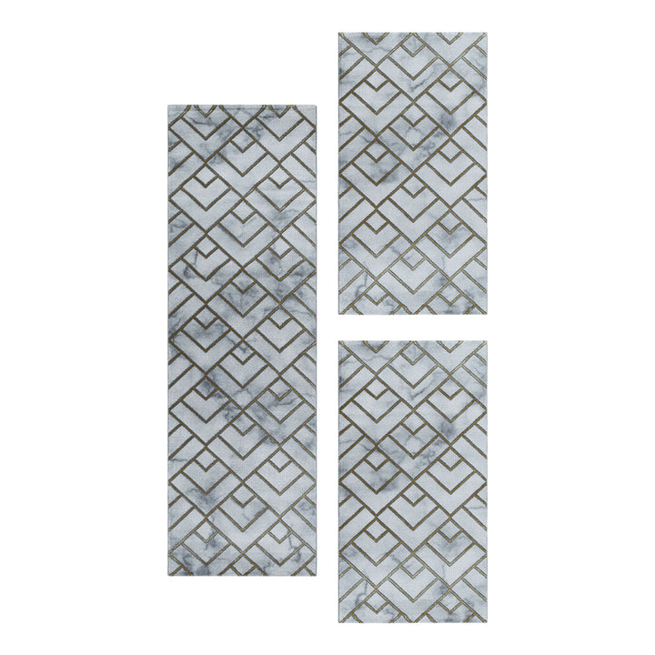 Teppich Läufer Set OXIA Schlafzimmer Kurzflor Bettumrandung 3 Teile