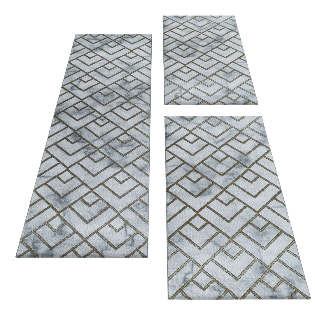 Teppich Läufer Set OXIA Schlafzimmer Kurzflor Bettumrandung 3 Teile