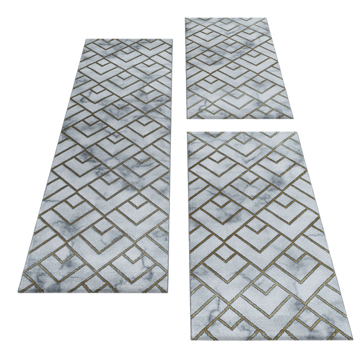 Teppich Läufer Set OXIA Schlafzimmer Kurzflor Bettumrandung 3 Teile