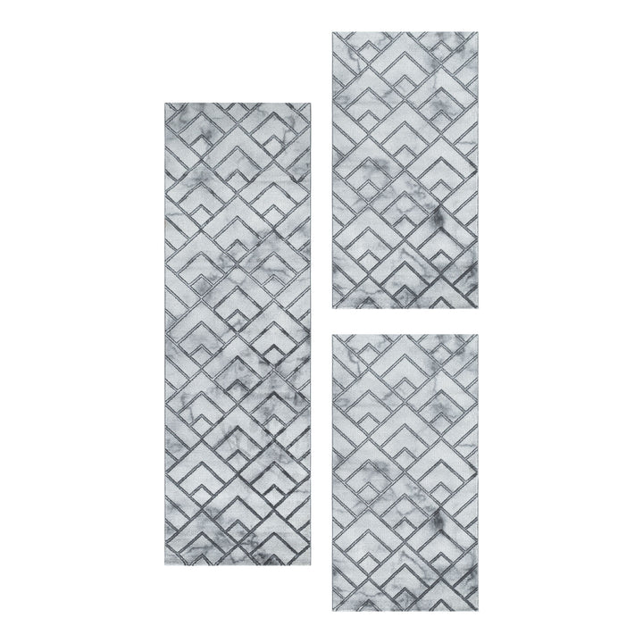 Teppich Läufer Set OXIA Schlafzimmer Kurzflor Bettumrandung 3 Teile