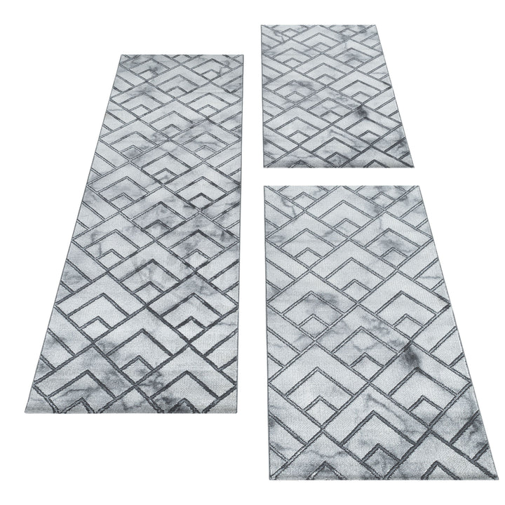 Teppich Läufer Set OXIA Schlafzimmer Kurzflor Bettumrandung 3 Teile