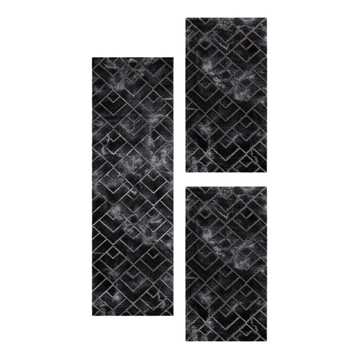 Teppich Läufer Set OXIA Schlafzimmer Kurzflor Bettumrandung 3 Teile