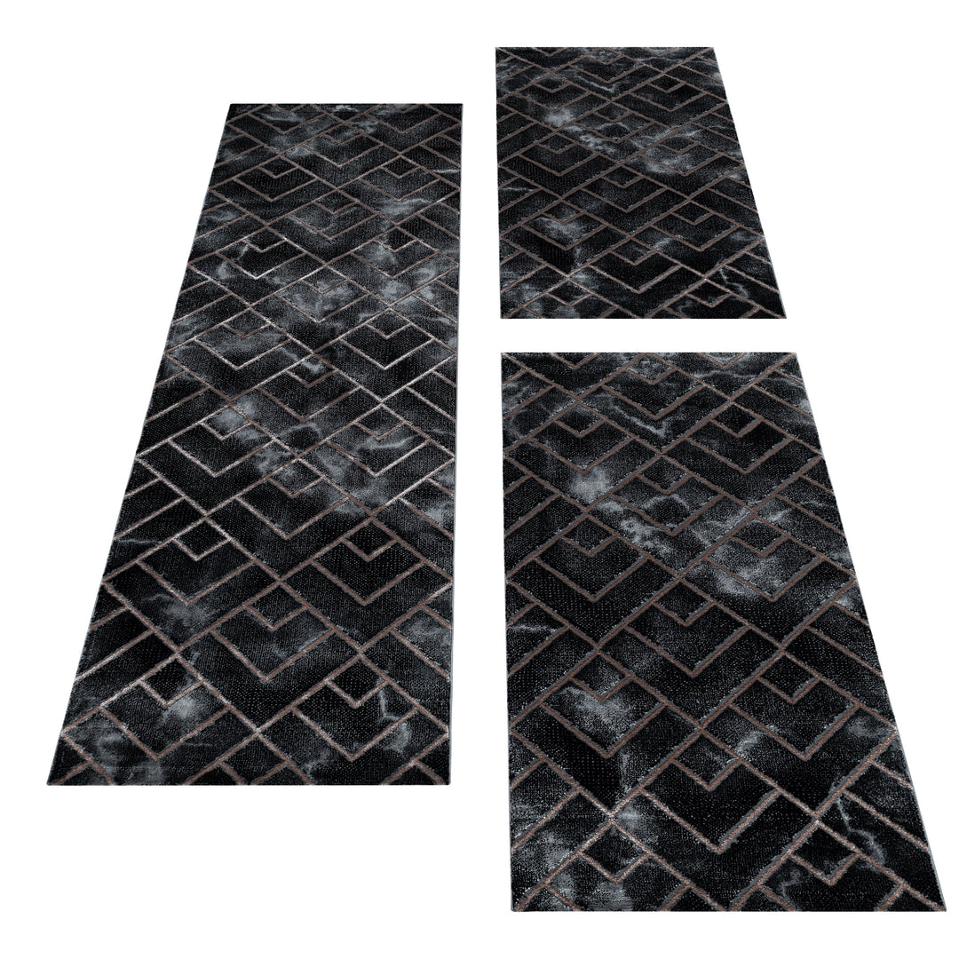 Teppich Läufer Set OXIA Schlafzimmer Kurzflor Bettumrandung 3 Teile