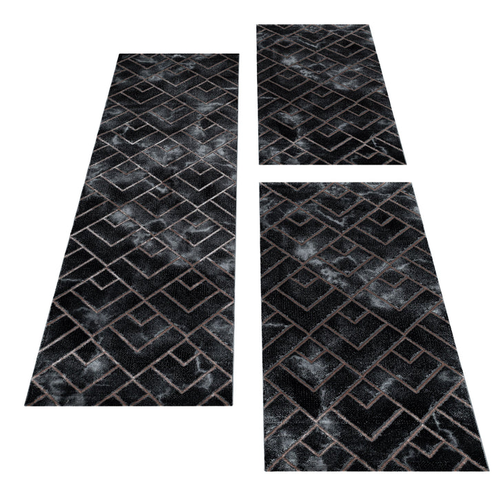 Teppich Läufer Set OXIA Schlafzimmer Kurzflor Bettumrandung 3 Teile