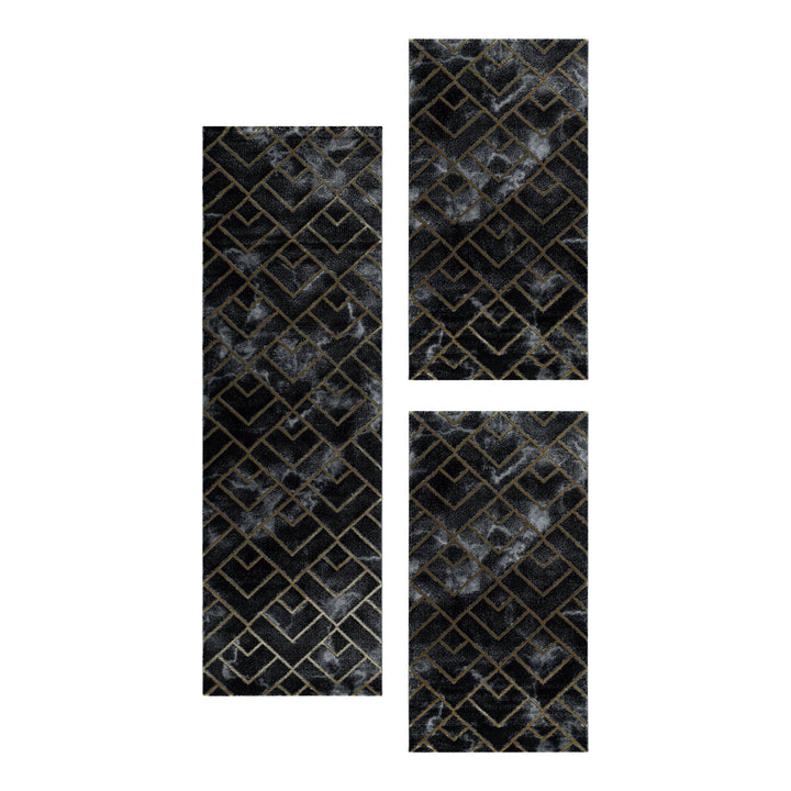 Teppich Läufer Set OXIA Schlafzimmer Kurzflor Bettumrandung 3 Teile