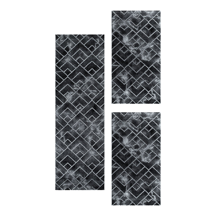 Teppich Läufer Set OXIA Schlafzimmer Kurzflor Bettumrandung 3 Teile