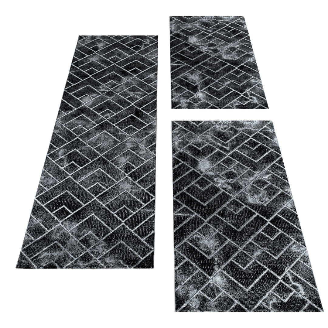 Teppich Läufer Set OXIA Schlafzimmer Kurzflor Bettumrandung 3 Teile