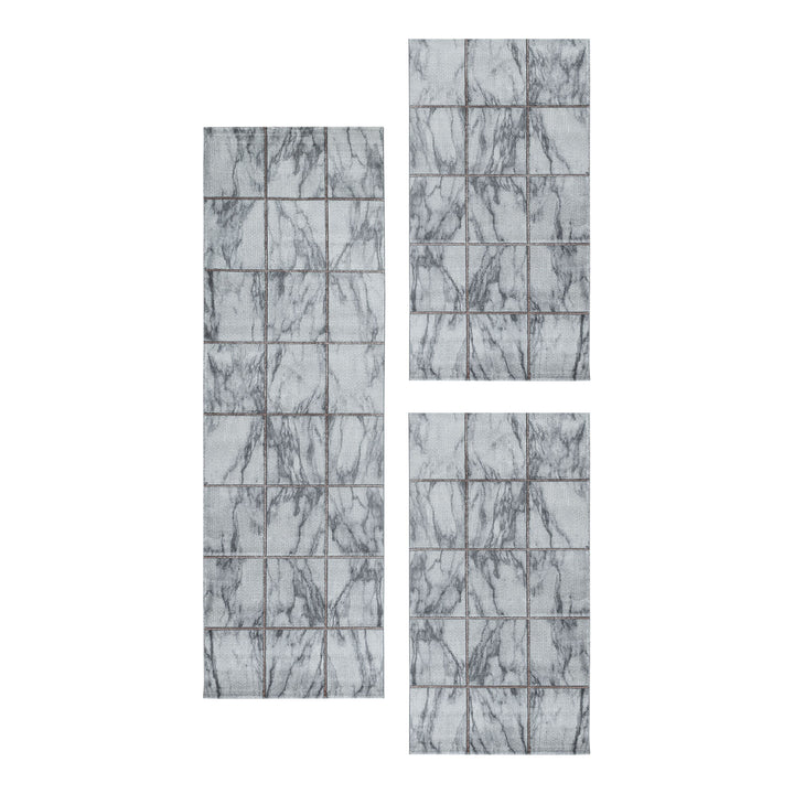 Teppich Läufer Set OXIA Schlafzimmer Kurzflor Bettumrandung 3 Teile