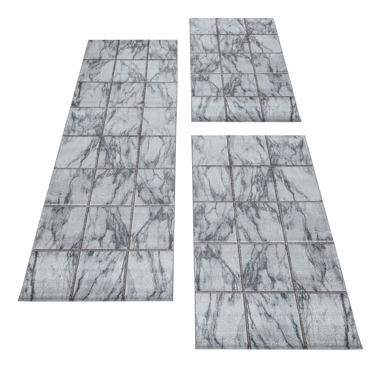 Teppich Läufer Set OXIA Schlafzimmer Kurzflor Bettumrandung 3 Teile