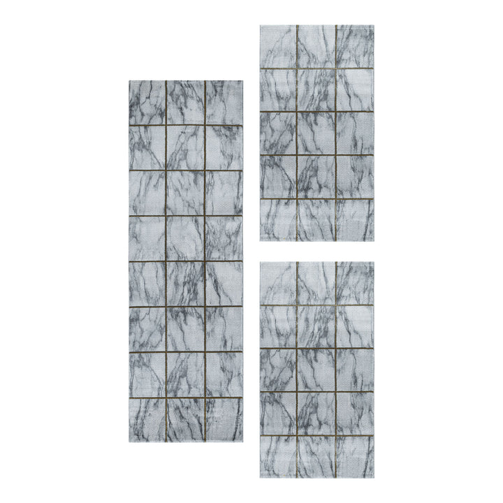 Teppich Läufer Set OXIA Schlafzimmer Kurzflor Bettumrandung 3 Teile