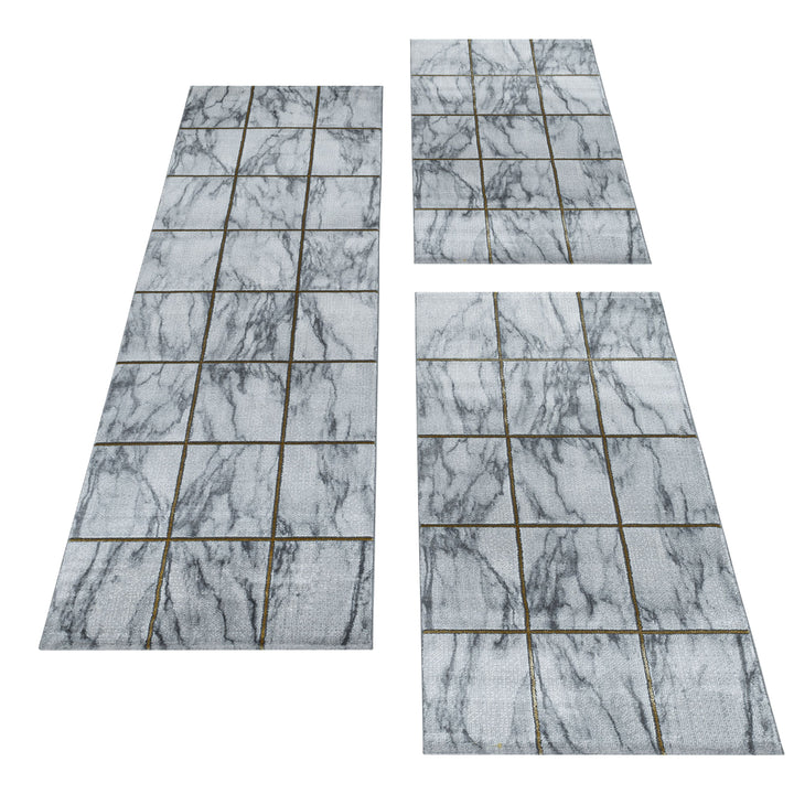 Teppich Läufer Set OXIA Schlafzimmer Kurzflor Bettumrandung 3 Teile