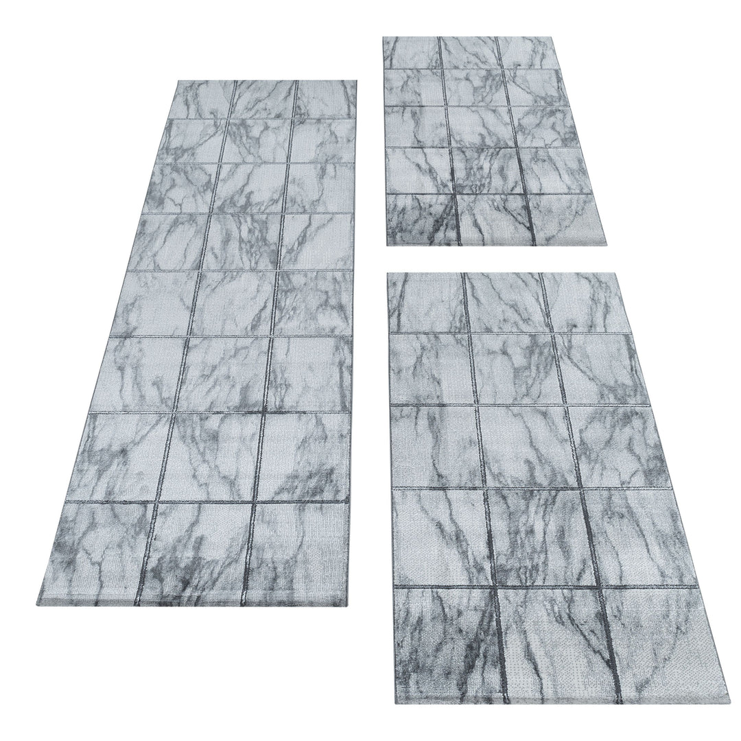 Teppich Läufer Set OXIA Schlafzimmer Kurzflor Bettumrandung 3 Teile