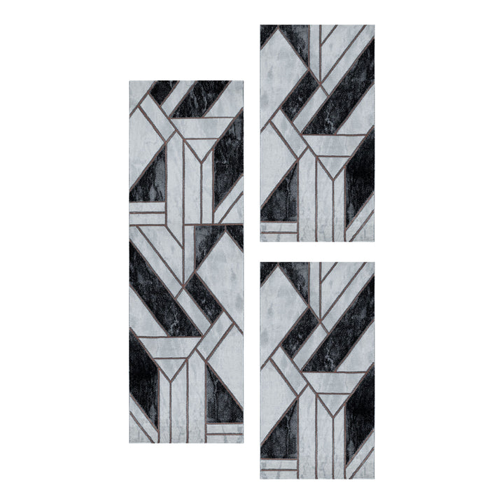 Teppich Läufer Set OXIA Schlafzimmer Kurzflor Bettumrandung 3 Teile