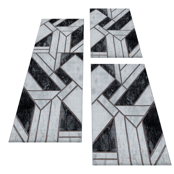 Teppich Läufer Set OXIA Schlafzimmer Kurzflor Bettumrandung 3 Teile