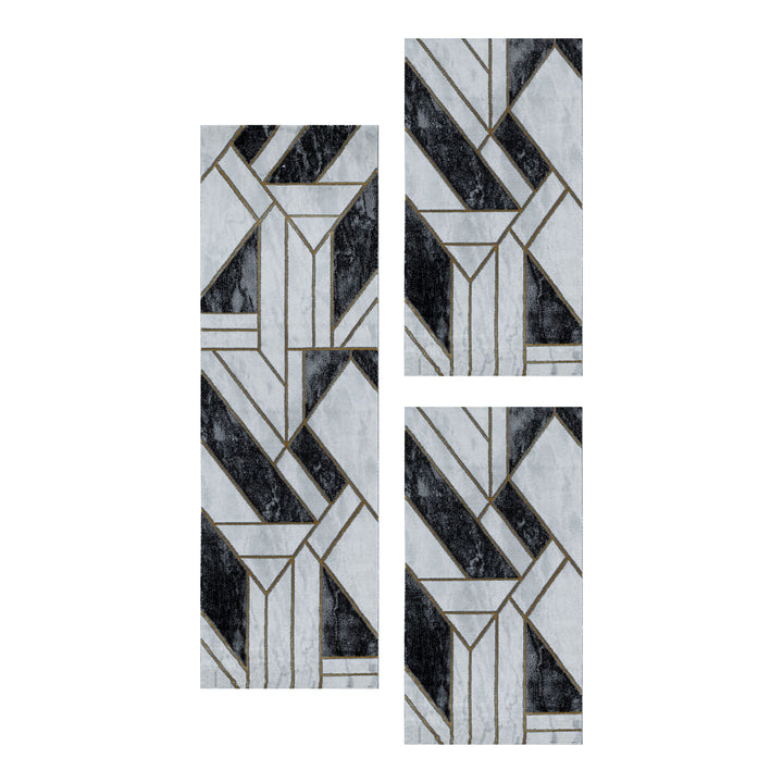 Teppich Läufer Set OXIA Schlafzimmer Kurzflor Bettumrandung 3 Teile