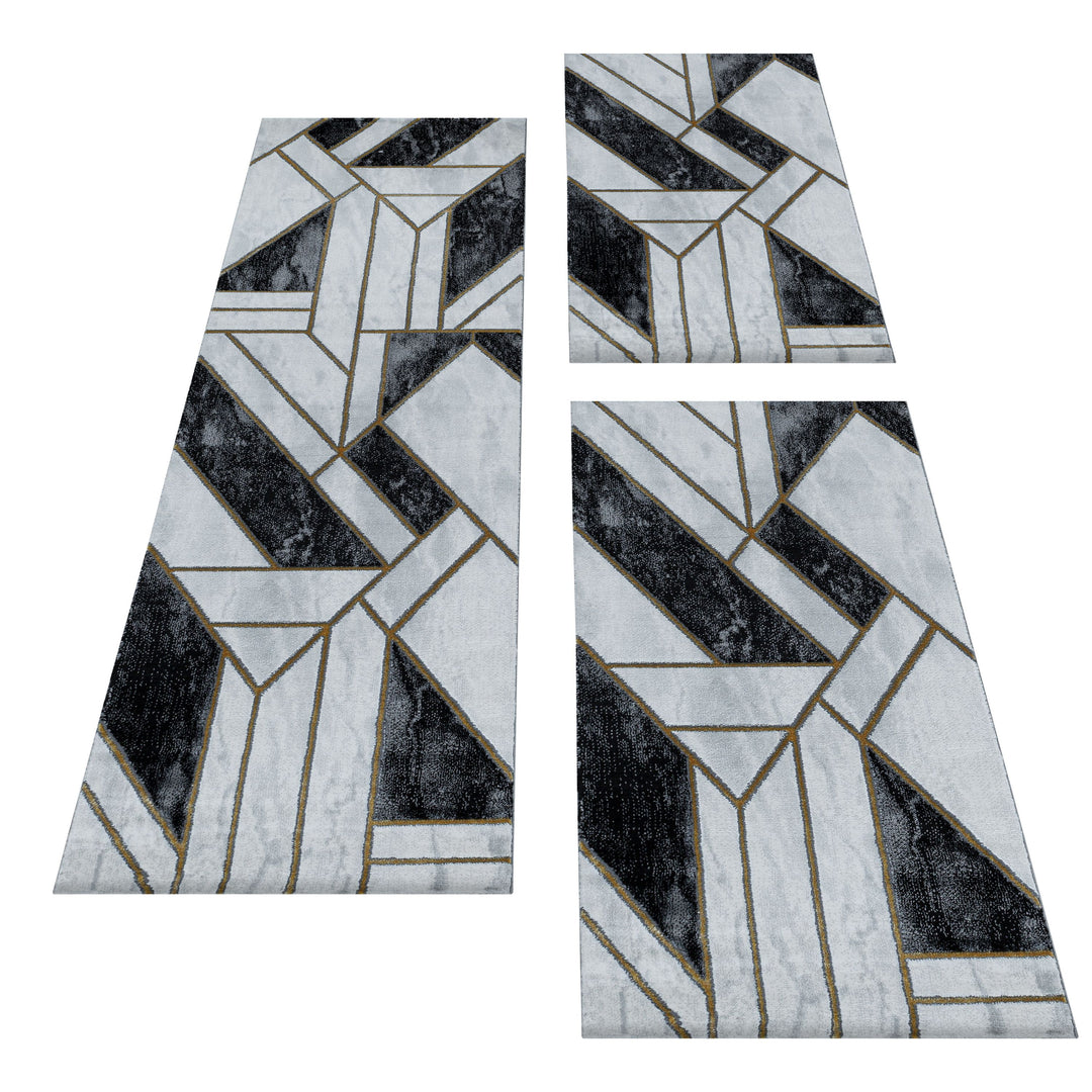 Teppich Läufer Set OXIA Schlafzimmer Kurzflor Bettumrandung 3 Teile