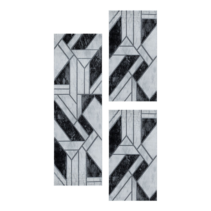 Teppich Läufer Set OXIA Schlafzimmer Kurzflor Bettumrandung 3 Teile