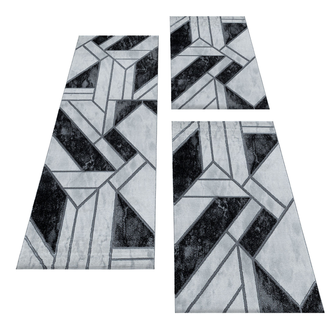 Teppich Läufer Set OXIA Schlafzimmer Kurzflor Bettumrandung 3 Teile